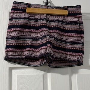 LOFT Pink and Navy Patterned Jean Shorts
